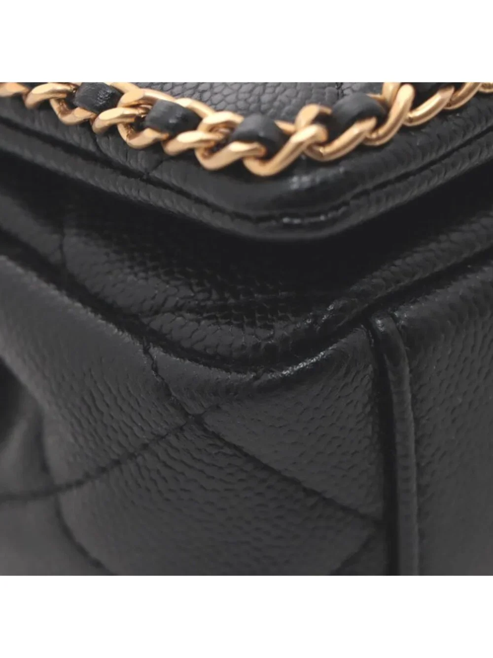 Chanel Quilted Chain Trim Full Flap Shoulder Black Bag Caviar Leather